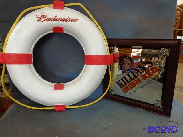 Killans Red Hanging Mirror and Budweiser Bouy...