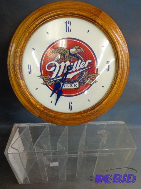 Miller Beer Clock and Plastic Display Case   ...