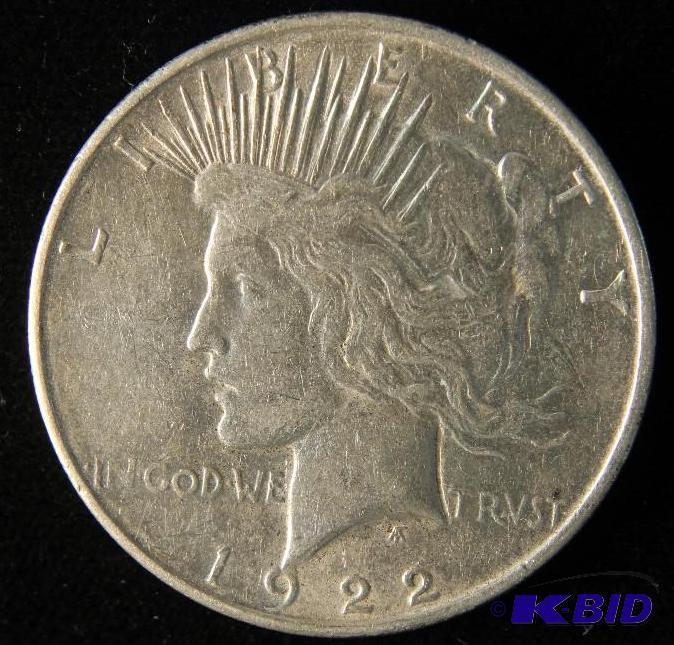 lot 108 image: 1922 D PEACE SILVER DOLLAR UNC COIN