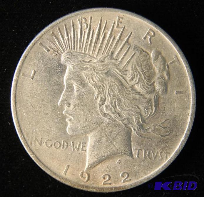 lot 115 image: 1922 PEACE SILVER DOLLAR AU