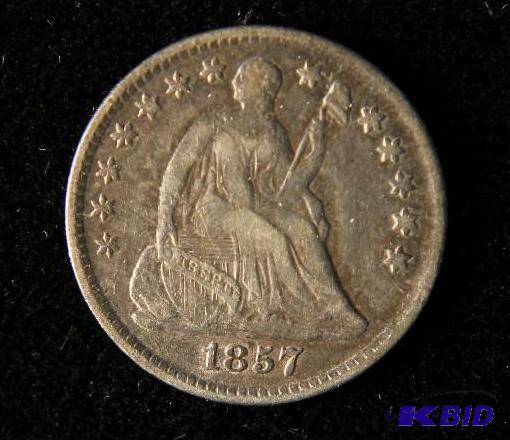 lot 117 image: 1857 SEATED LIBERTY SILVER HALF DIME VF