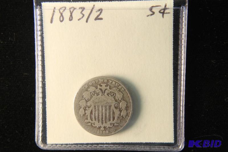 lot 119 image: 1883 3 OVER 2 32 SHIELD NICKEL RARE OVERDATE US COIN