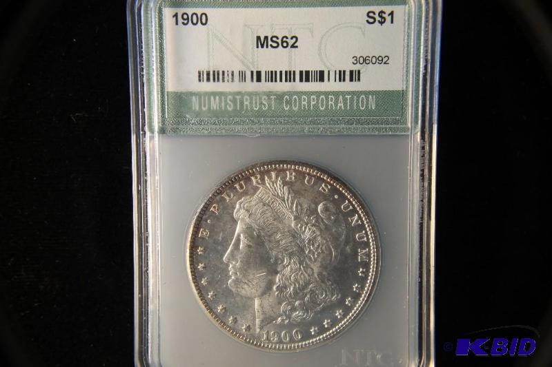 lot 129 image: 1900 MORGAN SILVER DOLLAR BU UNC MS 62 NTC