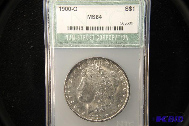 lot 130 image: 1900 O MORGAN SILVER DOLLAR NEAR GEM UNC MS 64 NTC