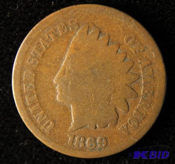 lot 134 image: 1869 INDIAN HEAD CENT KEY DATE COIN