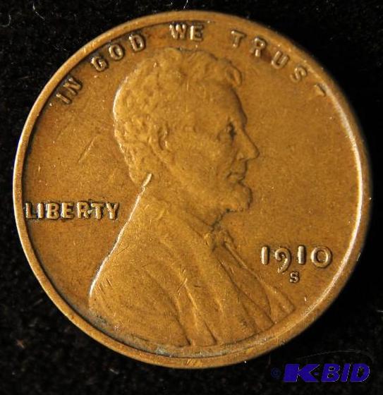lot 139 image: 1910 S LINCOLN WHEAT CENT BETTER DATE COIN XF