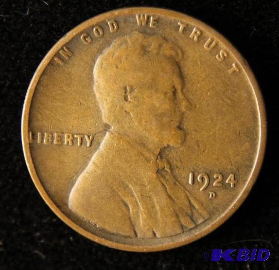 lot 143 image: 1924 D LINCOLN WHEAT CENT CHOICE FINE BETTER DATE COIN