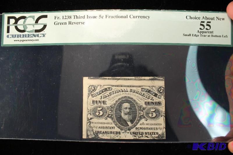 lot 146 image: 5 CENTS FRACTIONAL CURRENCY GRADED BY PCGS CHOICE AU 55 APPARENT