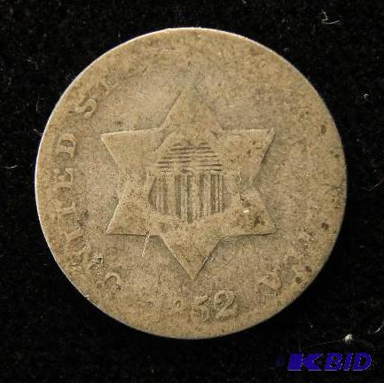 lot 23 image: 1852 US 3 CENT SILVER COIN