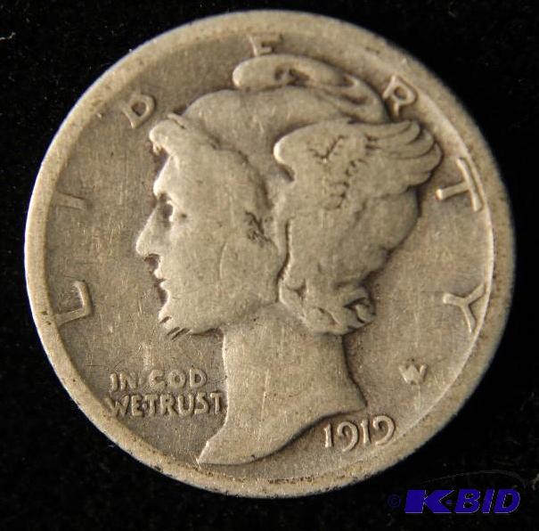 lot 28 image: 1919 S MERCURY DIME