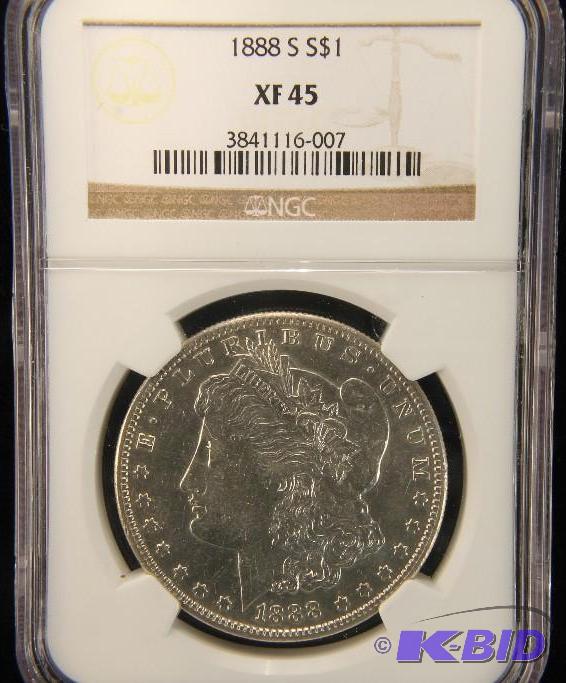 lot 33 image: 1888 S MORGAN DOLLAR XF 45 NGC KEY DATE COIN
