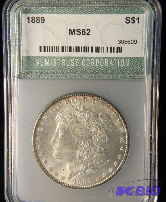 lot 35 image: 1889 MORGAN DOLLAR BU MS62 NTC