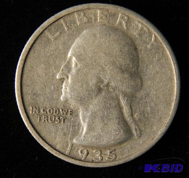 lot 39 image: 1935 D WASHINGTON SILVER QUARTER