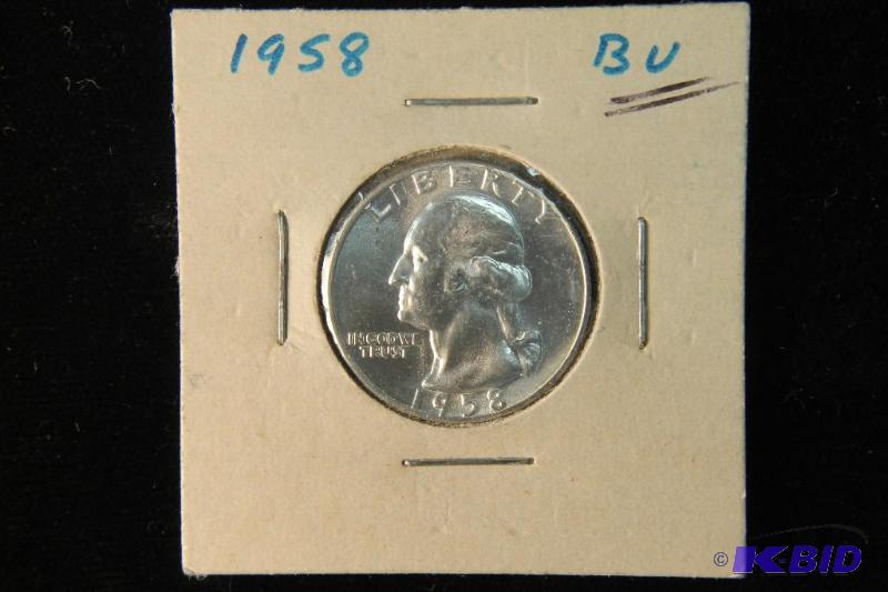 lot 43 image: 1958 WASHINGTON SILVER QUARTER GEM UNC