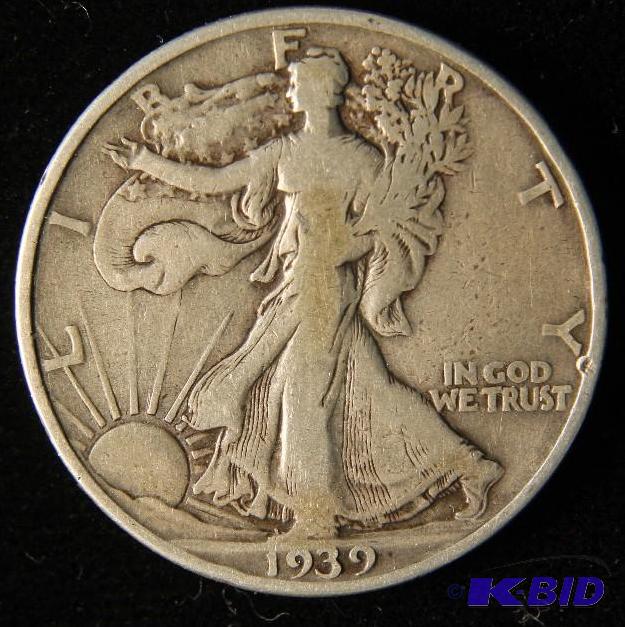 lot 54 image: 1939 D WALKING LIBERTY HALF DOLLAR VF