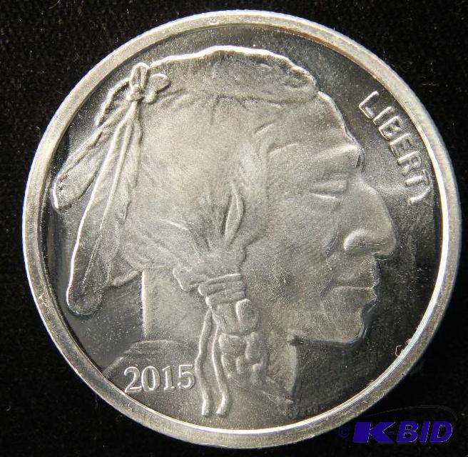 lot 65 image: 1 TROY Oz. .999 FINE SILVER ROUND BUFFALO DESIGN 2015