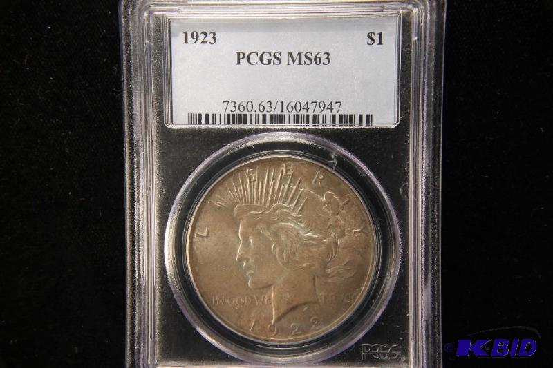 lot 78 image: 1923 PEACE DOLLAR PCGS MS 63