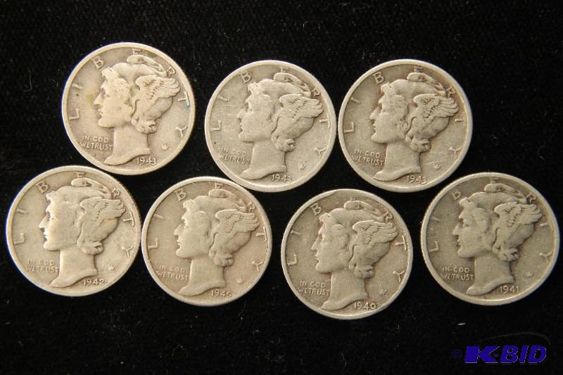 lot 80 image: LOT OF 7 90% SILVER MERCURY DIMES