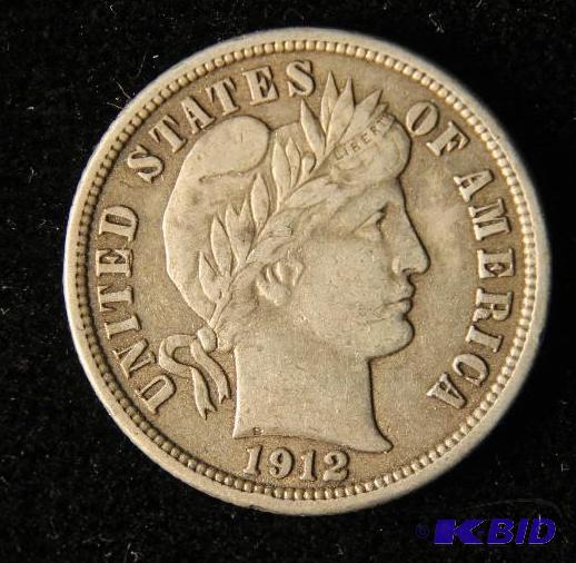 lot 86 image: 1912 BARBER SILVER DIME XF