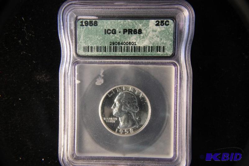lot 87 image: 1958 WASHINGTON SILVER QUARTER ICG PROOF 68