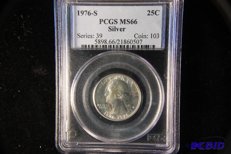 lot 88 image: 1976 S SILVER WASHINGTON QUARTER PCGS MS 66
