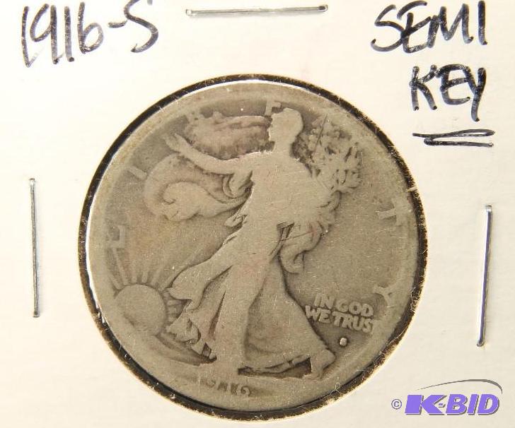 lot 89 image: 1916 S WALKING LIBERTY SILVER HALF DOLLAR KEY DATE