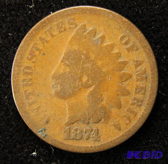 lot 91 image: 1874 INDIAN HEAD CENT