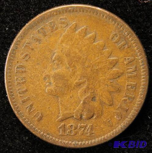 lot 93 image: 1874 INDIAN HEAD CENT