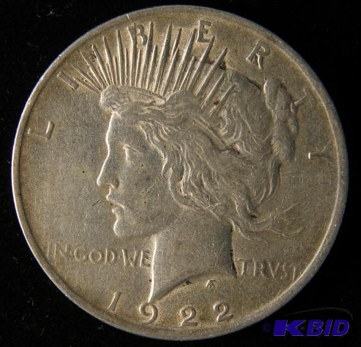 lot 98 image: 1922 PEACE SILVER DOLLAR XF