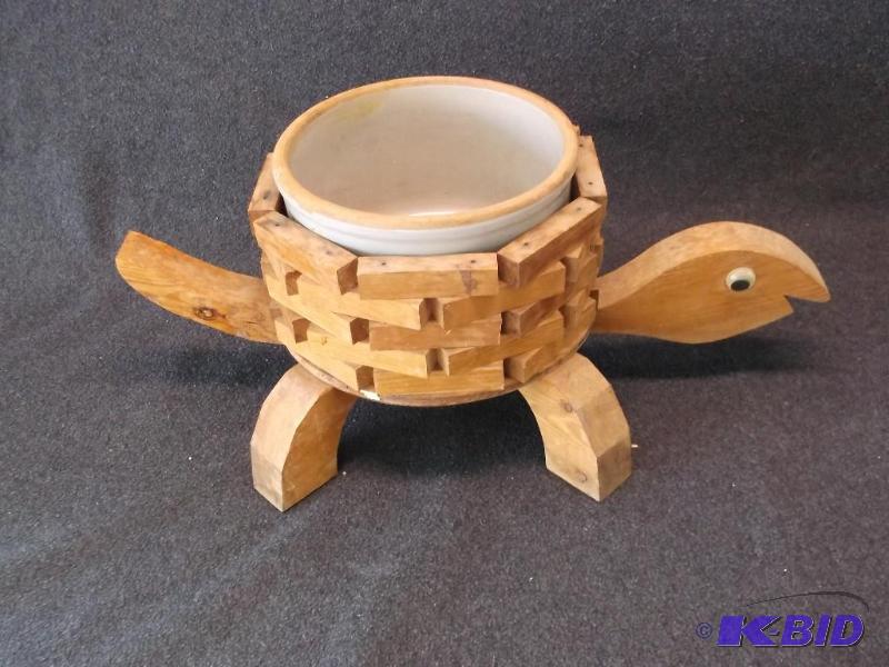 Cute turtle planter with blue banded crock no...