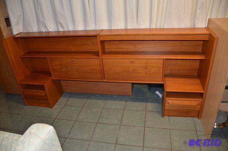 lot 100 image: Wooden Bed head board with storage - 100"...
