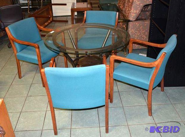 lot 44 image: Glass top table 42" diameter with 4 matc...