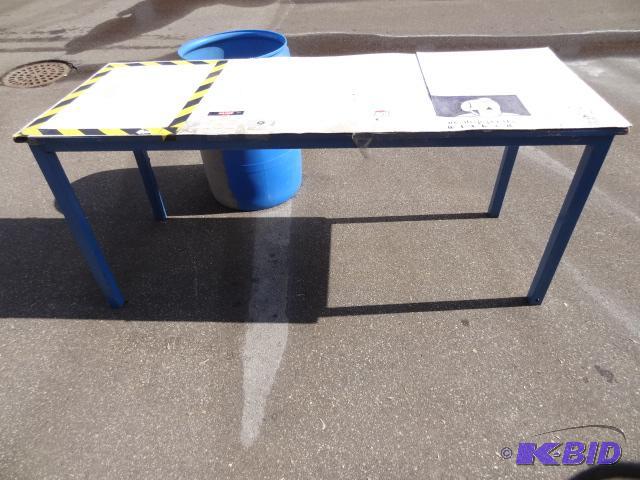 lot 99 image: Metal framed table. 78 x 30 x 34...