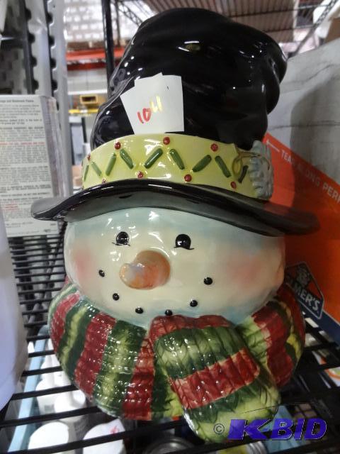 lot 104 image: New snowman theme cookie jar. Ceramic. Very c...
