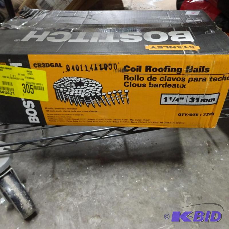 lot 141 image: New case of Bostitch brand coil roofing nails...