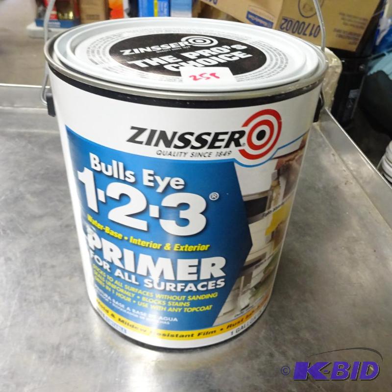 lot 258 image: New qty 2 gallons Zinsser Bulls Eye 1 2 3 pri...