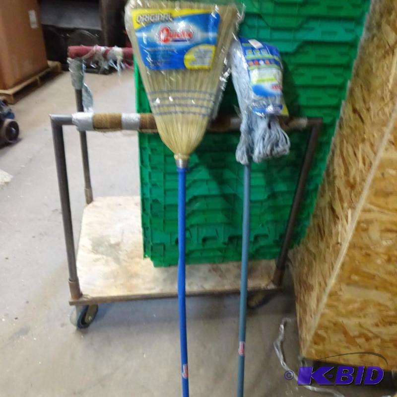 lot 302 image: New Quickie cotton mop and straw bristle broo...