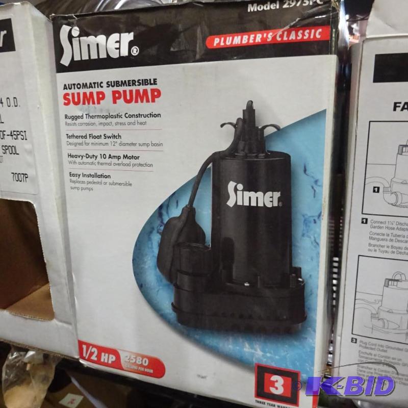 lot 65 image: Simer auto submersible sump pump. 12 HP. Mod...
