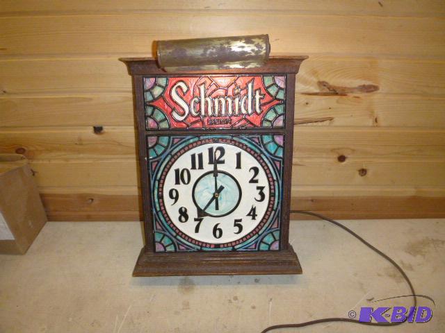 lot 12 image: Schmidt Beer Wall Clock and Light Clock does ...