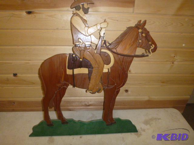 lot 59 image: Cowboy Wood Art Barrel on gun missing....