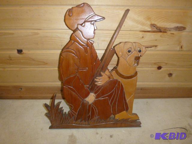 lot 60 image: Hunter with Dog Wood Art...