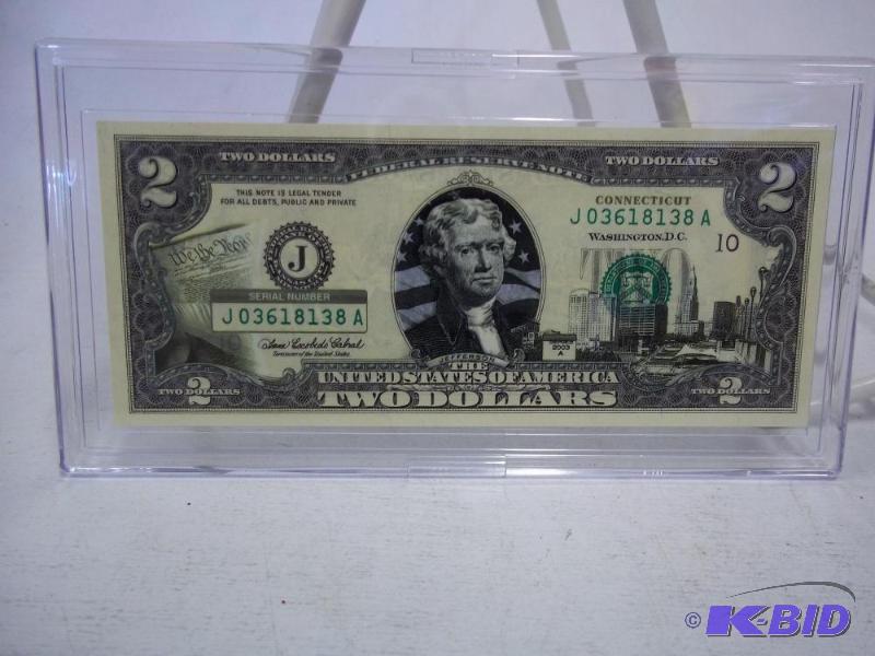 Connecticut 2 Dollar bill in case...