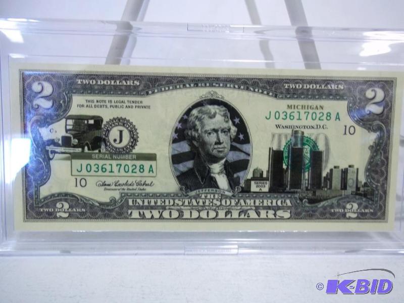 Michigan 2 Dollar bill in case...