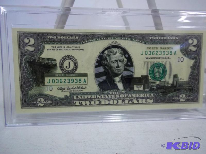 North Dakota 2 Dollar Bill in case...