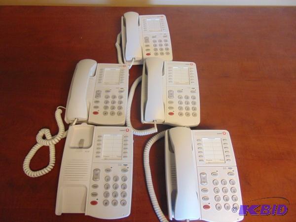 lot 19 image: (5) Lucent Office Phones   (1) Missing receiv...
