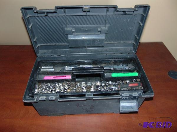 lot 99 image: Tool Box With Large Variety Of Tools and Sock...