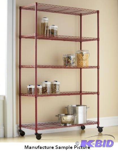 lot 10 image: Five Shelf Metal Rack - Red -&nbspWide 5-She...