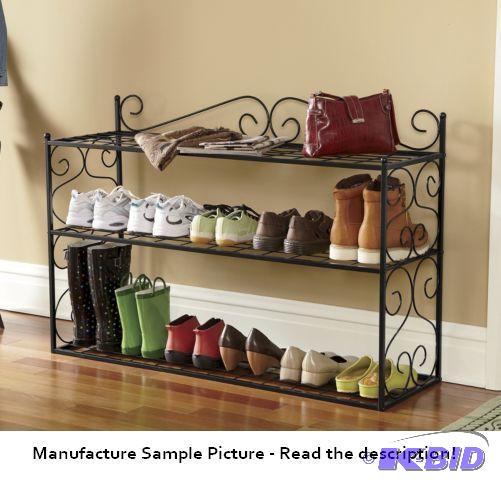 lot 42 image: Black Metal Scroll Shoe Rack - Scroll Shoe Ra...