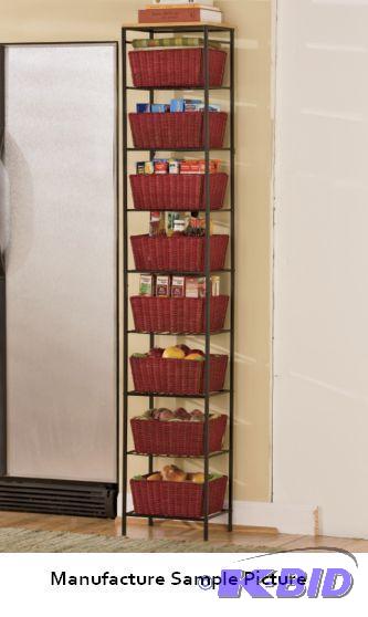 lot 6 image: Red Basket Tower - Eight plastic wicker baske...