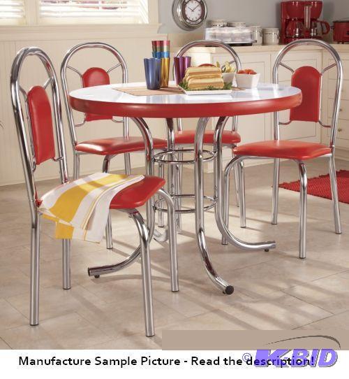 lot 82 image: Red And Silver Retro Dining Chairs and Table ...